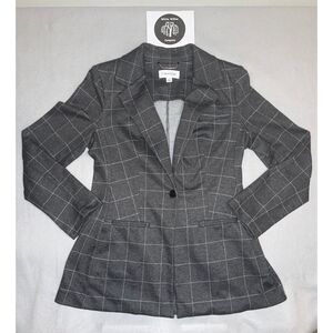 Calvin Klein Women's Charcoal Gray Windowpane Single-Button Blazer Size Medium